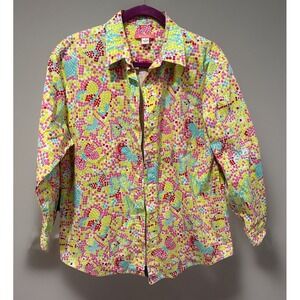 Key West Women's Button Up Cotton Beach Summer Butterfly Sz M